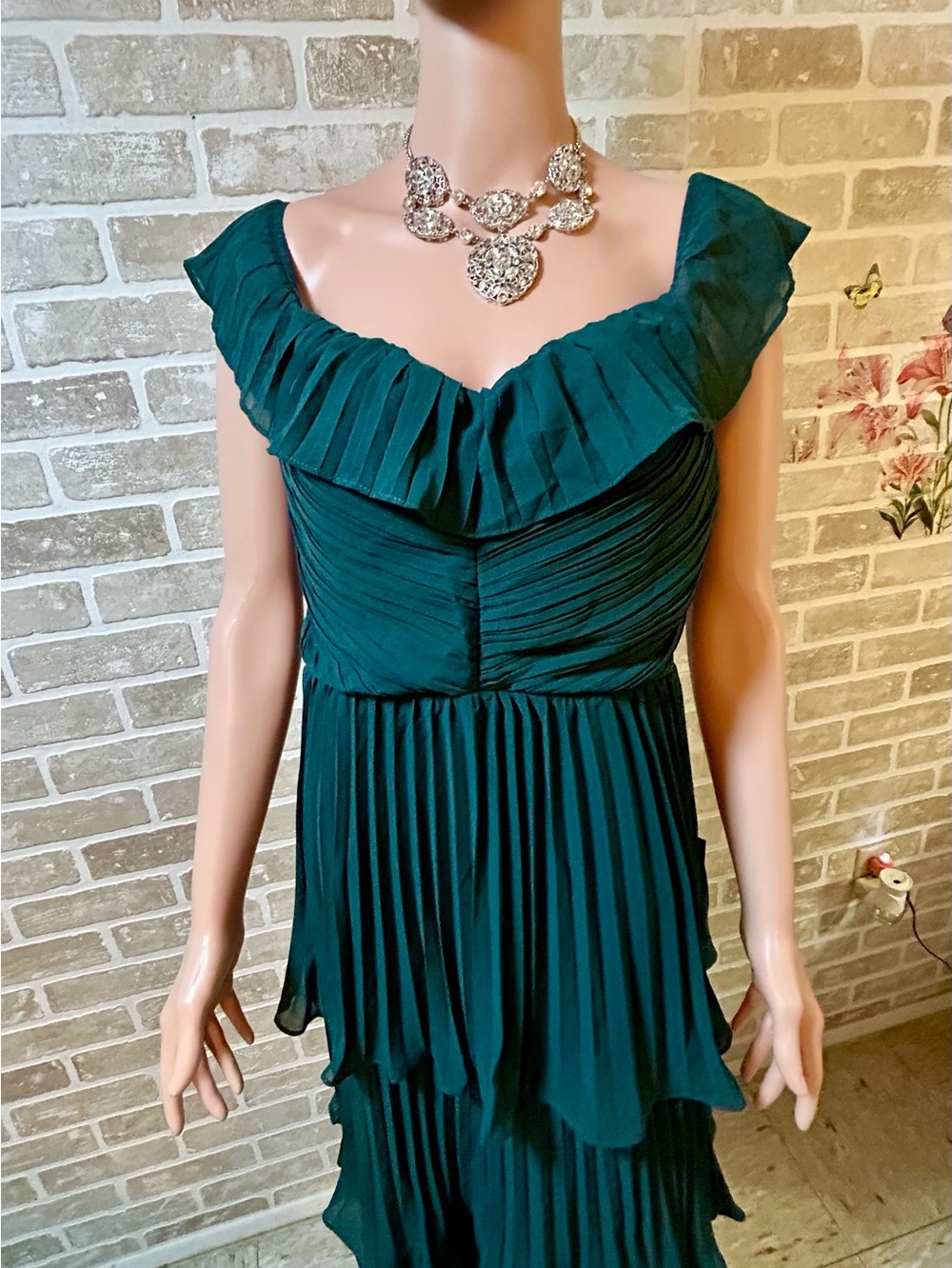 Lulu's Deep Teal Pleated Tiered Maxi Dress